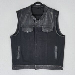 First MFG Co Vest Mens XL Canvas Leather 49/51 Heavy Hitter Biker Motorcycle